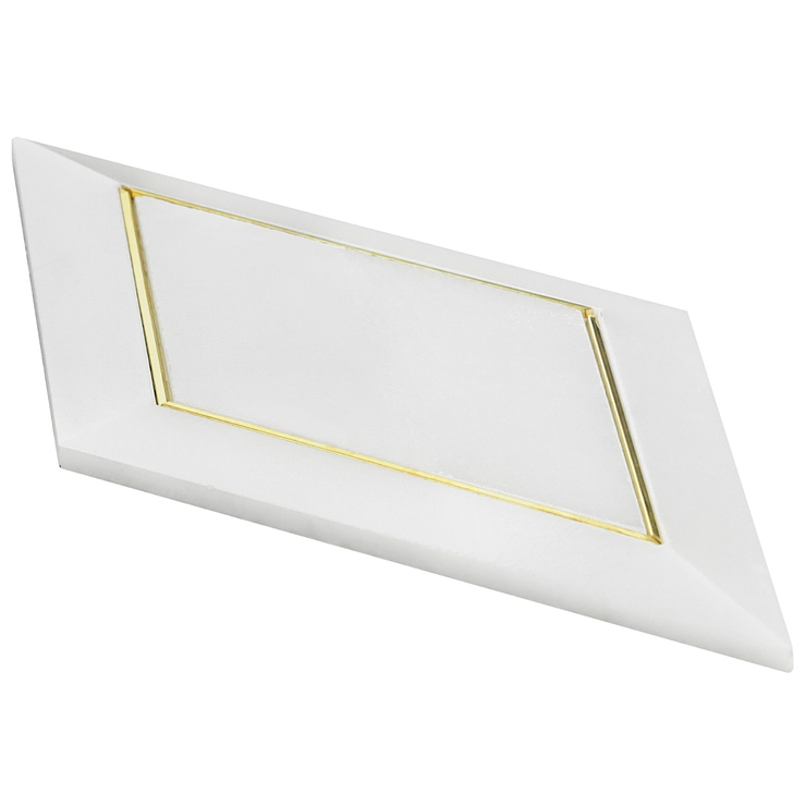 Basque White Jade Brass Inlay 6x12 Beveled Polished Marble Tile