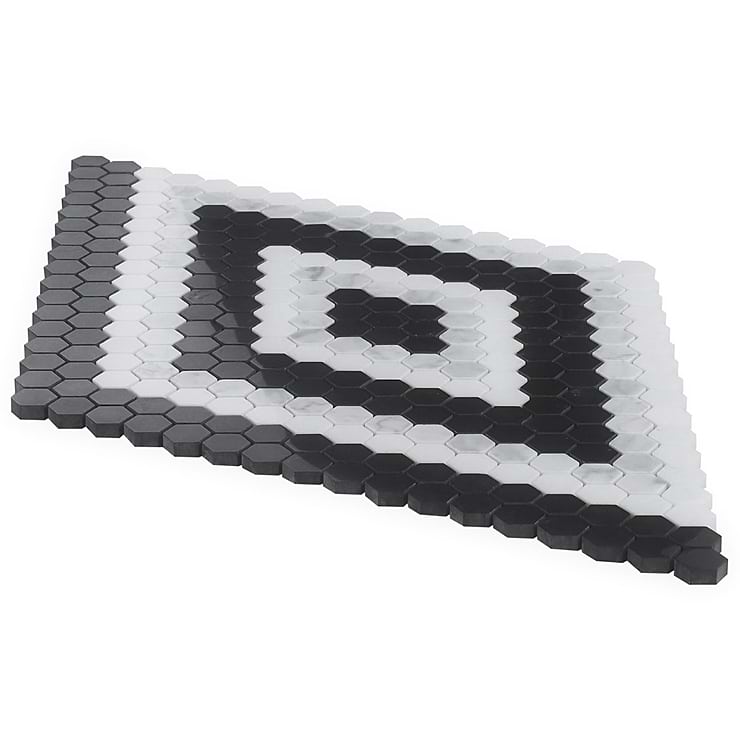 Juno Diamond Black and White 1" Hexagon Polished Marble Mosaic Tile