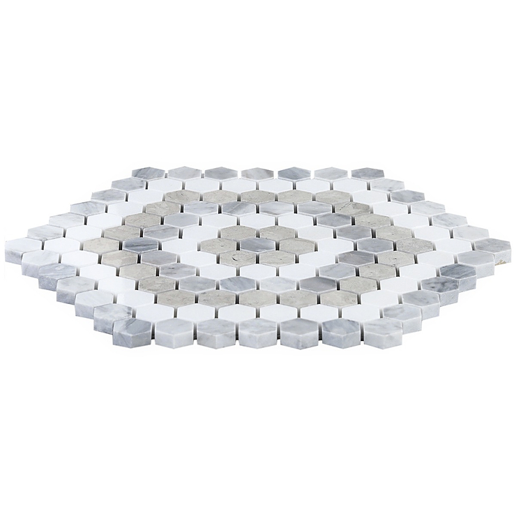 Juno Honeycomb Beige and Gray 1" Hexagon Polished Marble Mosaic Tile