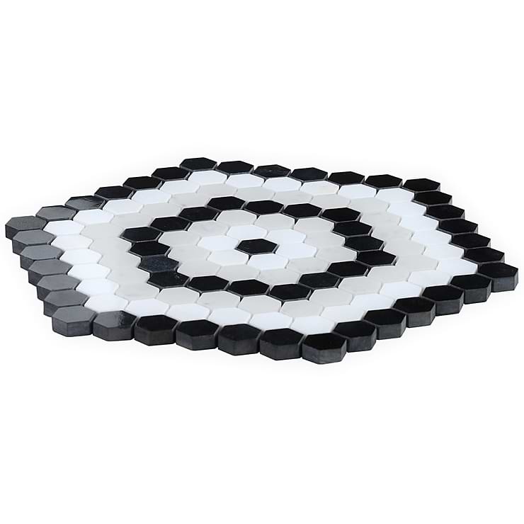 Juno Honeycomb Black and White 1" Hexagon Polished Marble Mosaic Tile