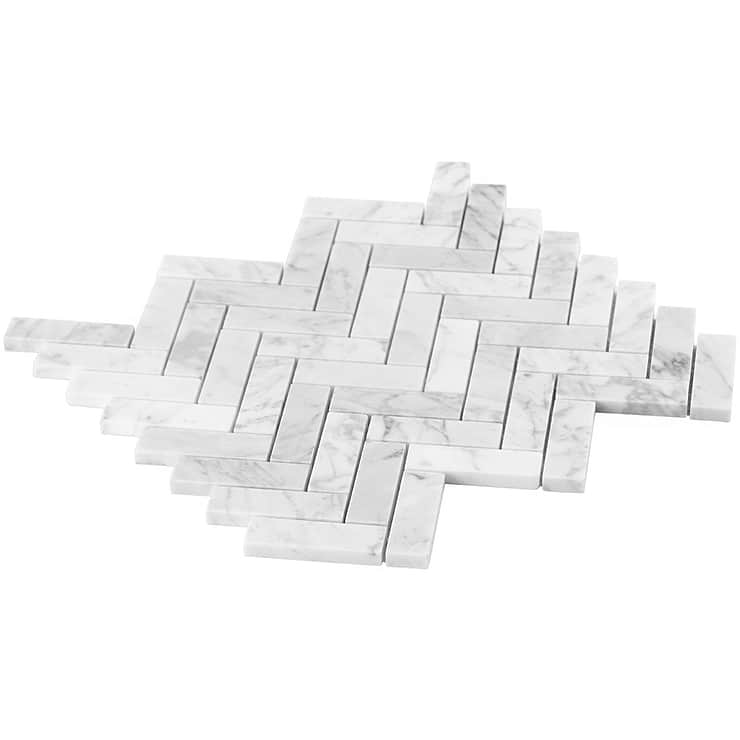 Carrara Herringbone 1x3 Polished Marble Mosaic Tile