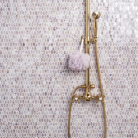 Flicker Iridescent Lilac Pink 1/4" x 1" Polished Glass Mosaic Tile