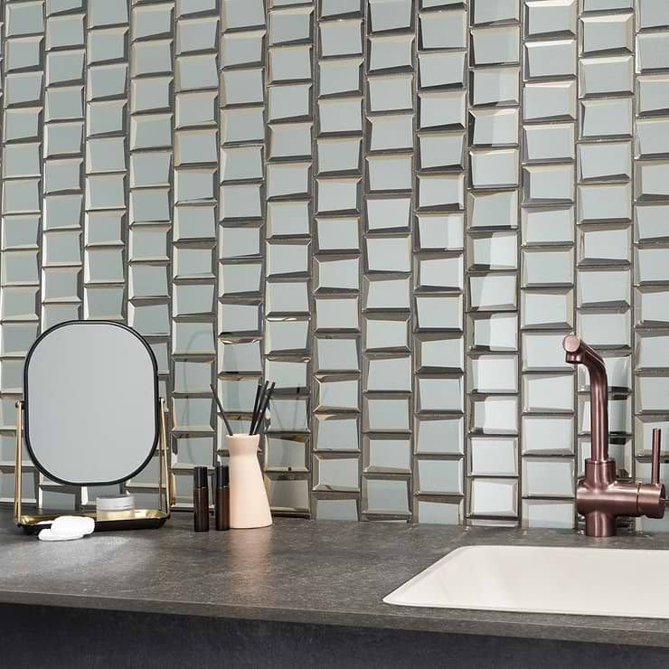 Rumi Glam Slate Gray 2x3 Polished Mirrored Glass Mosaic Tile