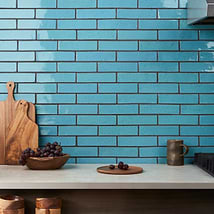 Emery Blue 2x8 Handmade Crackled Glossy Terracotta Subway Tile