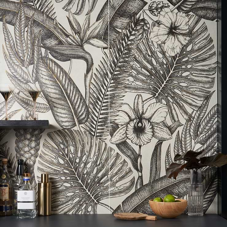 Art Gallery by Paula Purroy Gardenia Black and White 24x48 Artisan Decor Matte Porcelain Tile