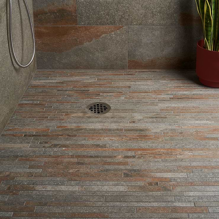 Acadia Thin Strip  Iron Gray Slate Look Matte Porcelain Mosaic Tile