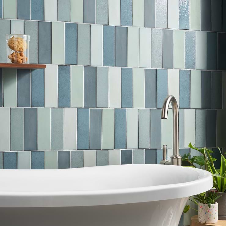 Color One Ocean Blend Blue 2x8 Cement and Lava Stone Tiles