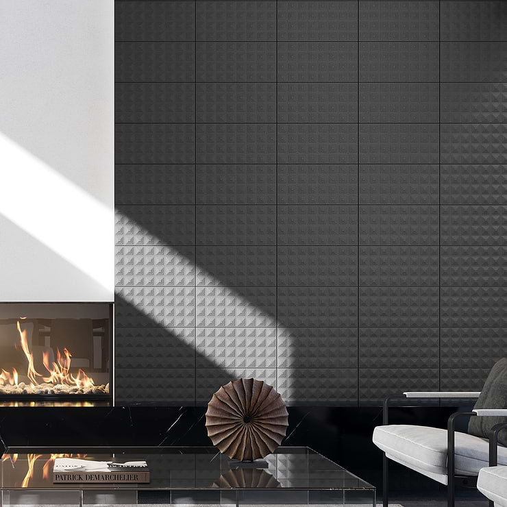 Kinzie Pyramid Charcoal Black 8x16 3D Matte Ceramic Tile