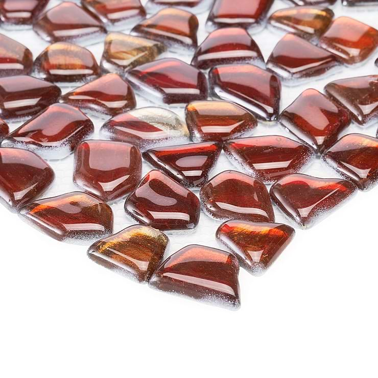 Komorebi Pebble Bonfire Red Polished Glass Mosaic Tile