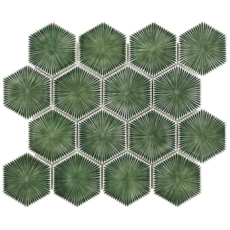 Nabi Glass Deep Emerald Green 3" Crackled Glossy Glass Mosaic Tile