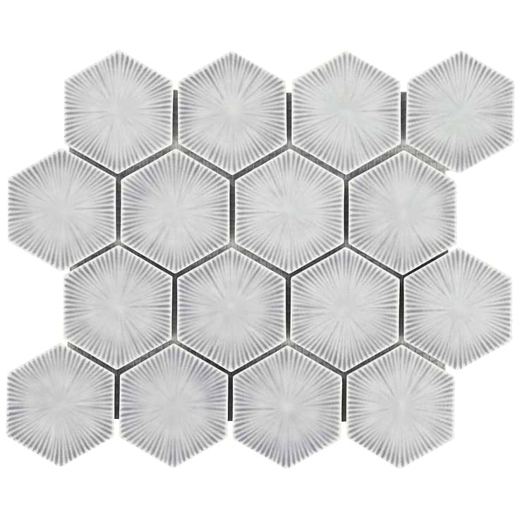 Nabi Hexagon Arctic Blue 3" Crackled Glossy Glass Mosaic Tile