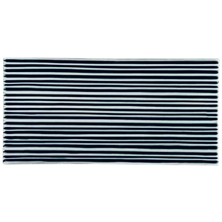 Nabi Subway Midnight Blue Green 4.5x9 Fluted Ridged Crackled Glossy Glass Tile