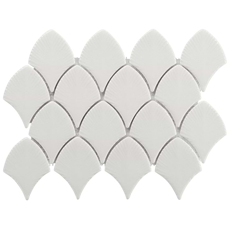 Nabi Fishscale Glacier White 3x4" Crackled Glossy Glass Mosaic Tile