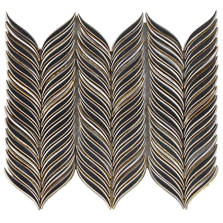 Nabi Alula Metallic Gunmetal Gray Chevron Matte Glass Mosaic Tile