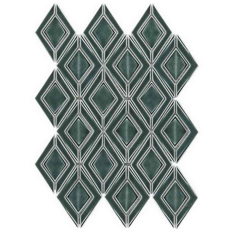 Nabi Jewel Deep Emerald Green 3D Crackled Glossy Glass Mosaic Tile