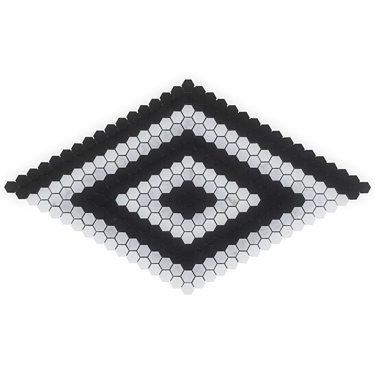 Juno Diamond Black and White 1" Hexagon Polished Marble Mosaic Tile