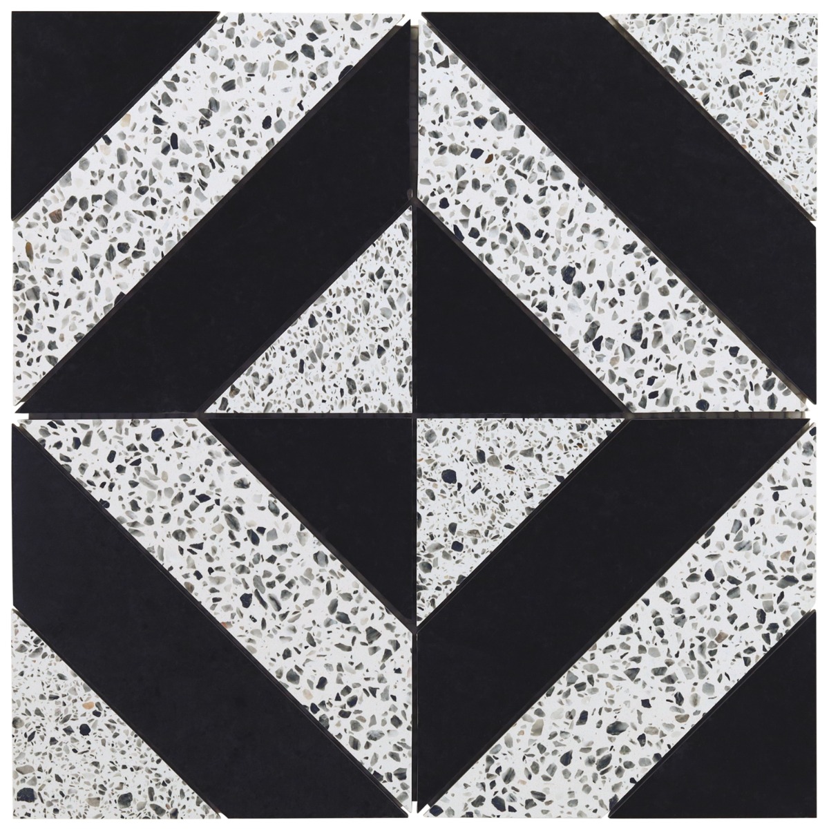 Cleopatra Diagonal Truffle White Terrazzo and Nero Marquina Black Marble Polished Mosaic Tile