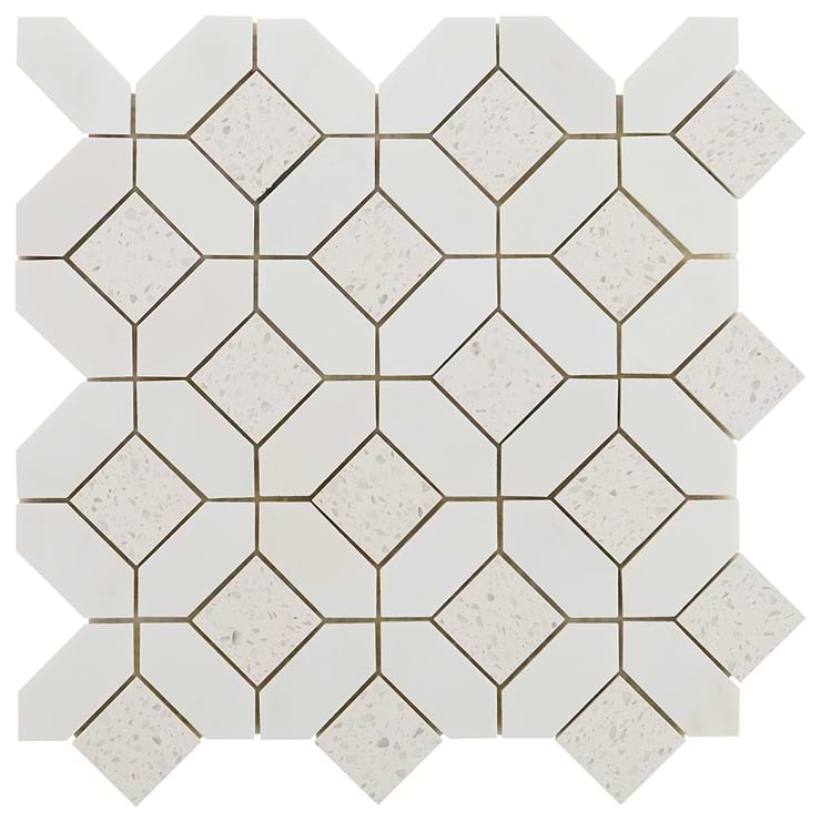 Cleopatra Diamond Salt White Terrazzo and Bianco White Marble Polished Mosaic Tile