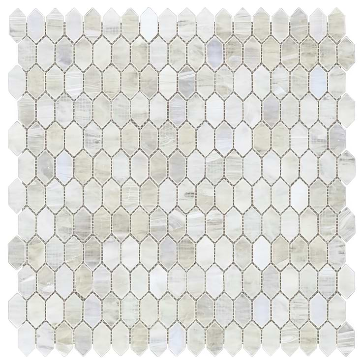 Flicker Iridescent Mist White 1/4" x 1" Polished Glass Mosaic Tile