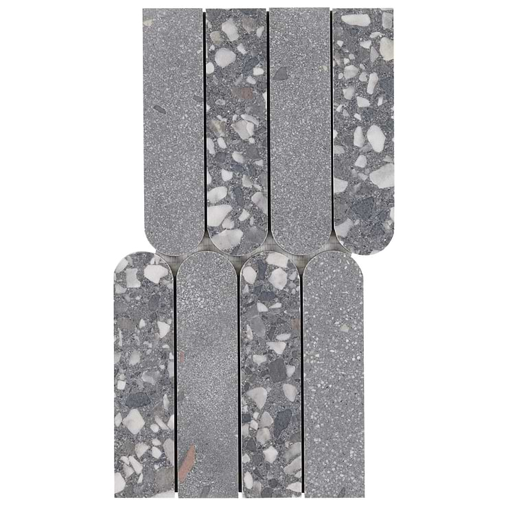 Kobe Fin Charcoal Gray 2x8 Terrazzo Look Matte Porcelain Mosaic Tile