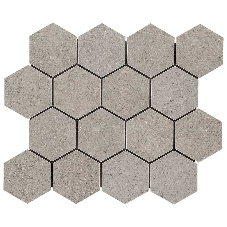 New Rock Fumo Light Gray 3" Hex Limestone Look Matte Porcelain Mosaic Tile