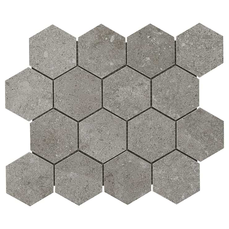 New Rock Fossil Dark Gray 3" Hex Limestone Look Matte Porcelain Mosaic Tile