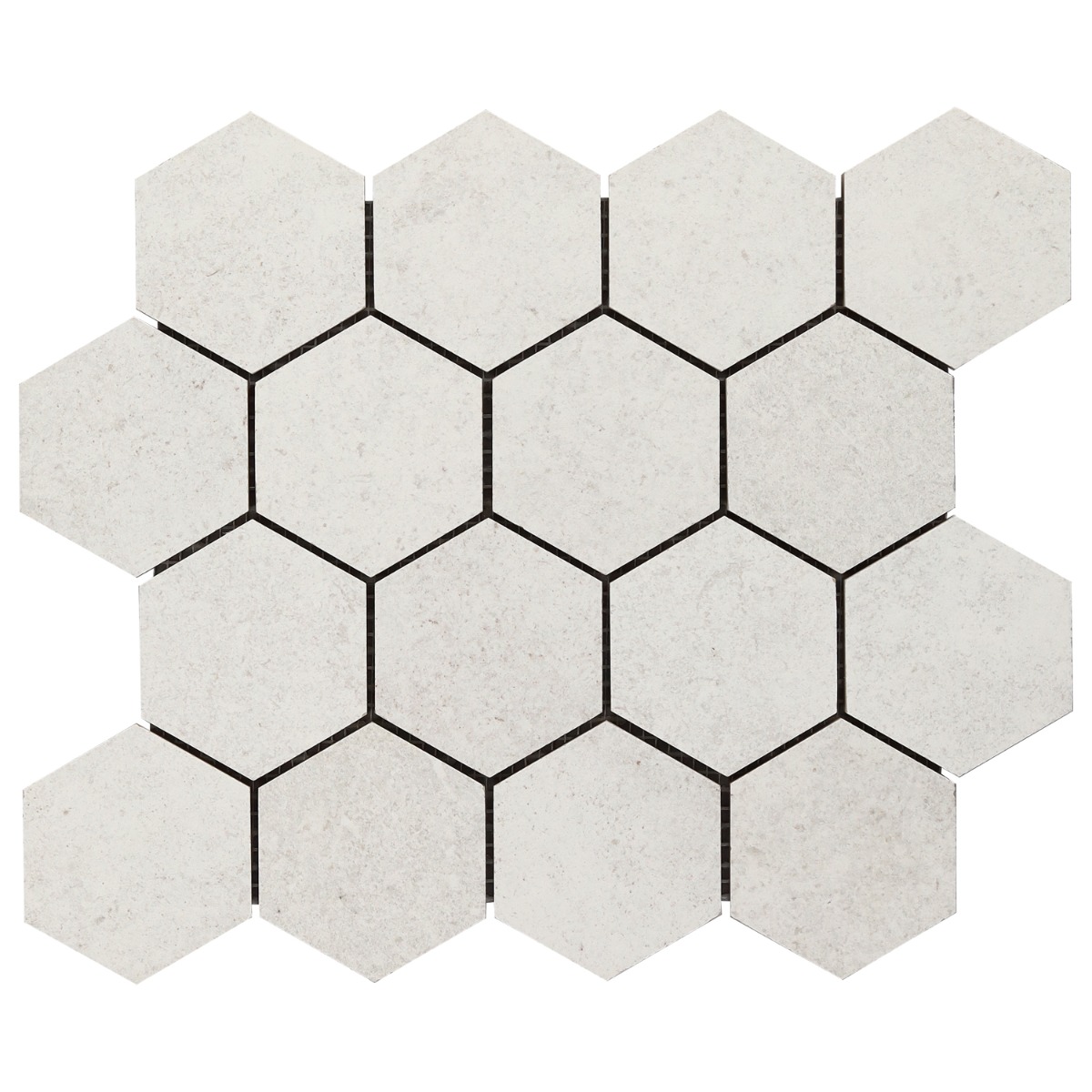 New Rock Perla White 3" Hex Limestone Look Matte Porcelain Mosaic Tile