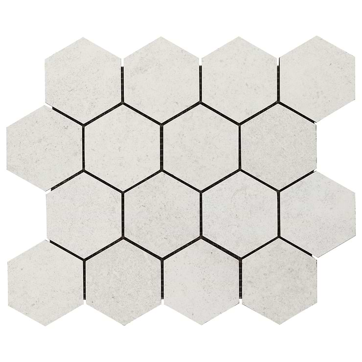 New Rock Perla White 3" Hex Limestone Look Matte Porcelain Mosaic Tile