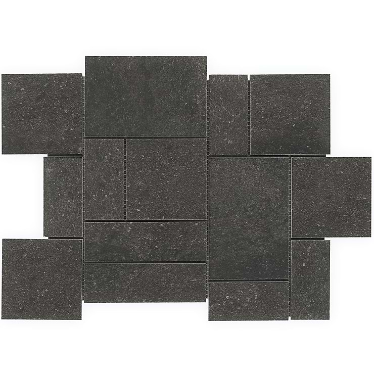 Acadia French Pattern Charcoal Black Limestone Look Matte Porcelain Mosaic Tile