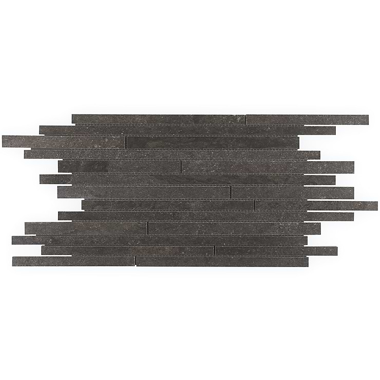 Acadia Thin Strip Charcoal Black Limestone Look Matte Porcelain Mosaic Tile