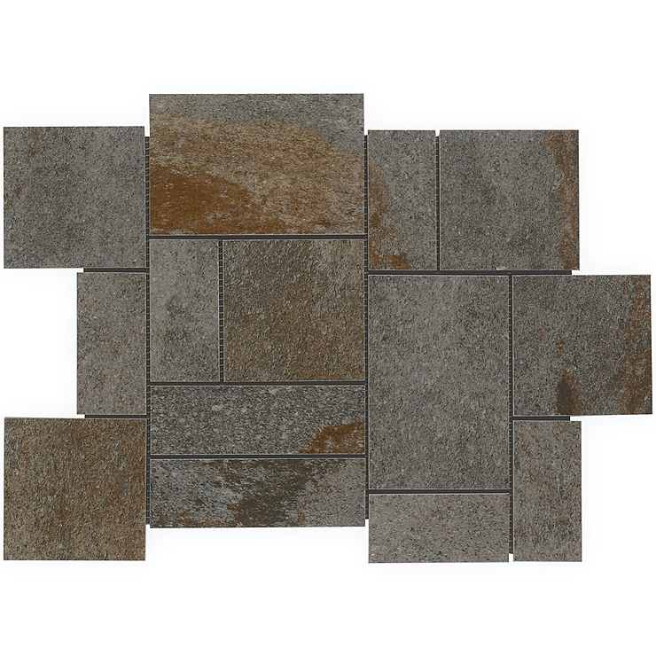 Acadia French Pattern Iron Gray Slate Look Matte Porcelain Mosaic Tile