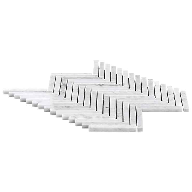 Carrara 1/2"x4" Herringbone Polished Marble Mosaic Tile