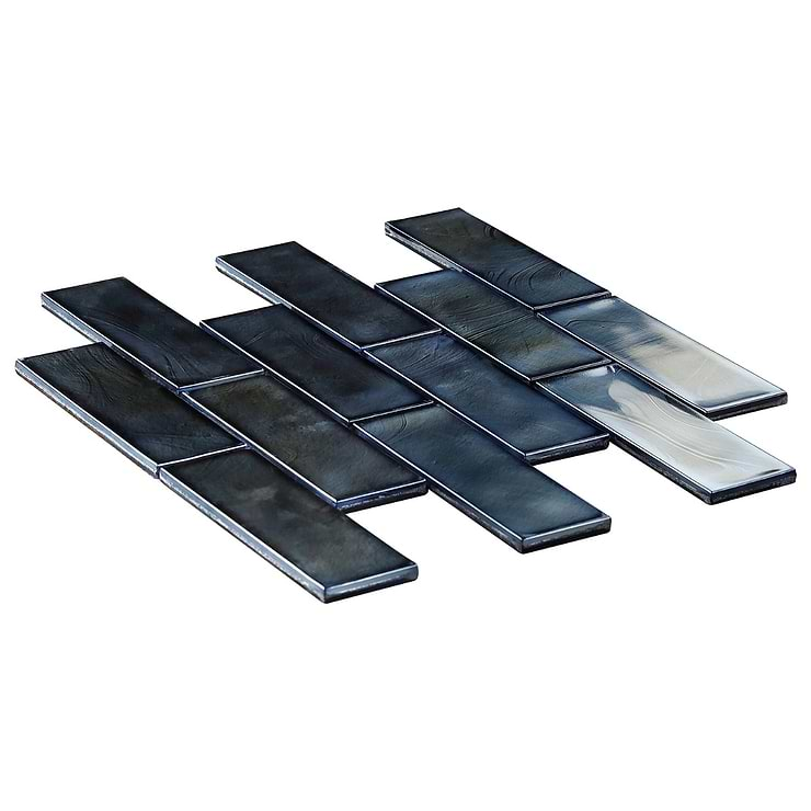 Magico Iridescent Night Black 2x6 Polished Glass Mosaic Tile