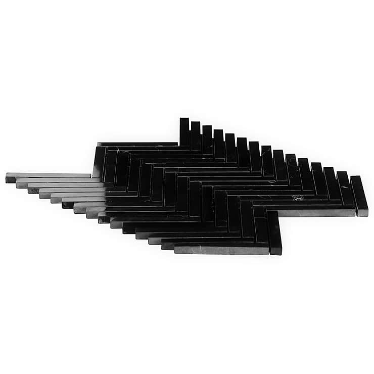 Nero Marquina 1/2"x4" Herringbone Polished Marble Mosaic Tile