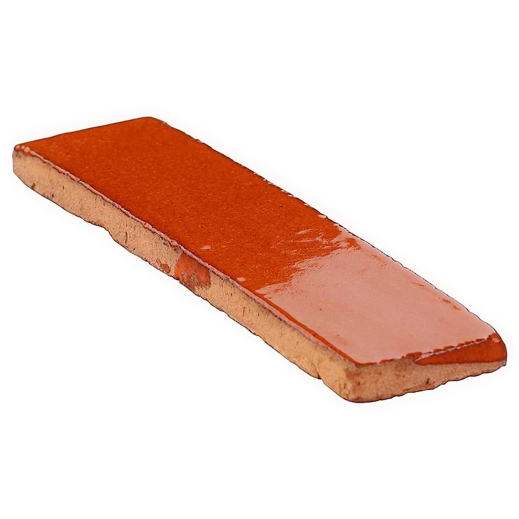 Emery Orange 2x8 Handmade Crackled Terracotta Polished Subway Tile