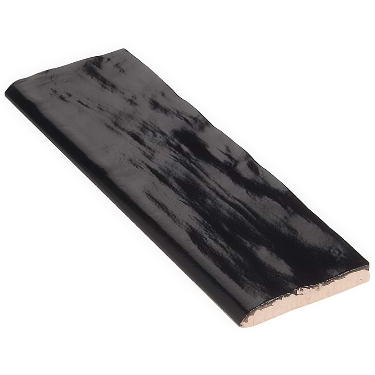 Montauk Jet Black 2x8 Mixed Finish Ceramic Bullnose