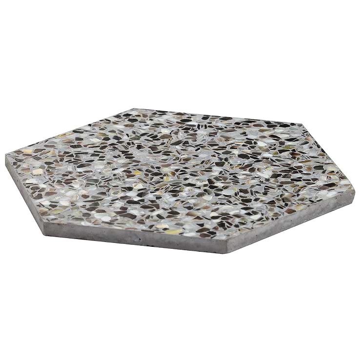 Reef Gray 8" Hexagon Polished Pearl Terrazzo Tile
