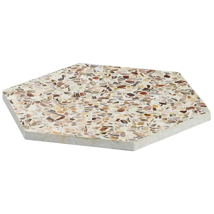 Reef Cream 8" Hexagon Polished Pearl Terrazzo Tile