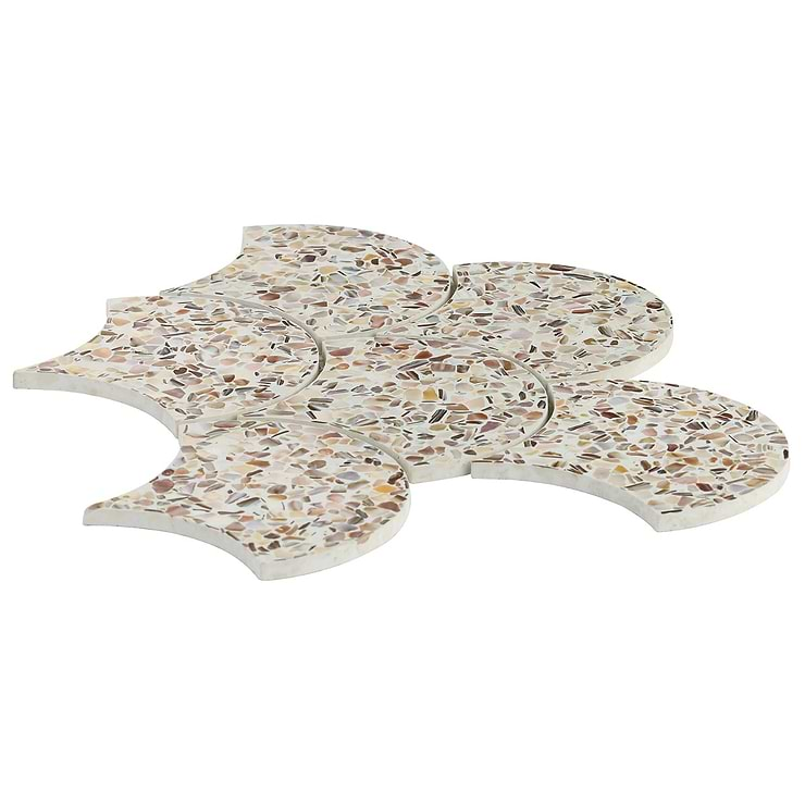 Reef Cream 5" Fishscale Polished Pearl Terrazzo Mosaic Tile