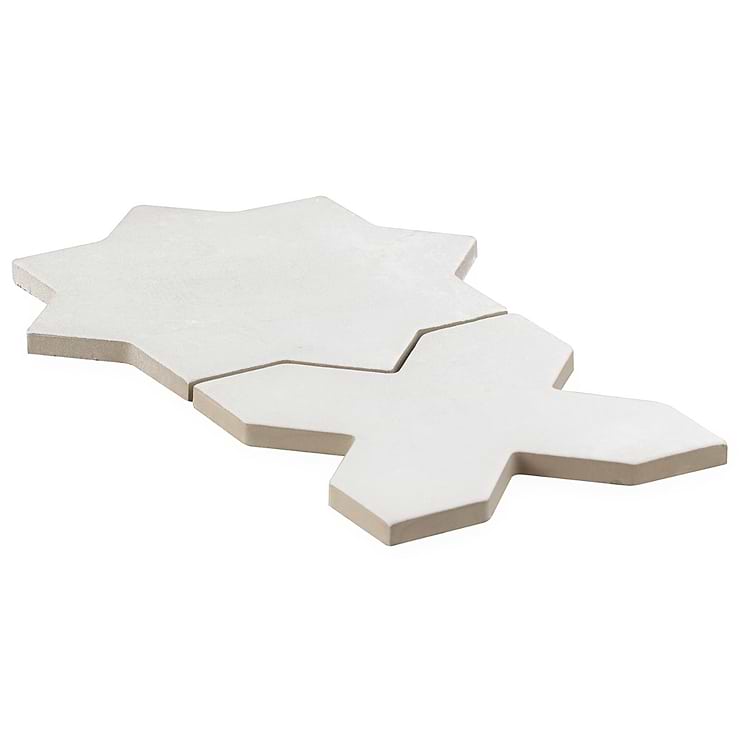 Parma White Matte Star and White Matte Cross 6" Terracotta Look Porcelain Tile