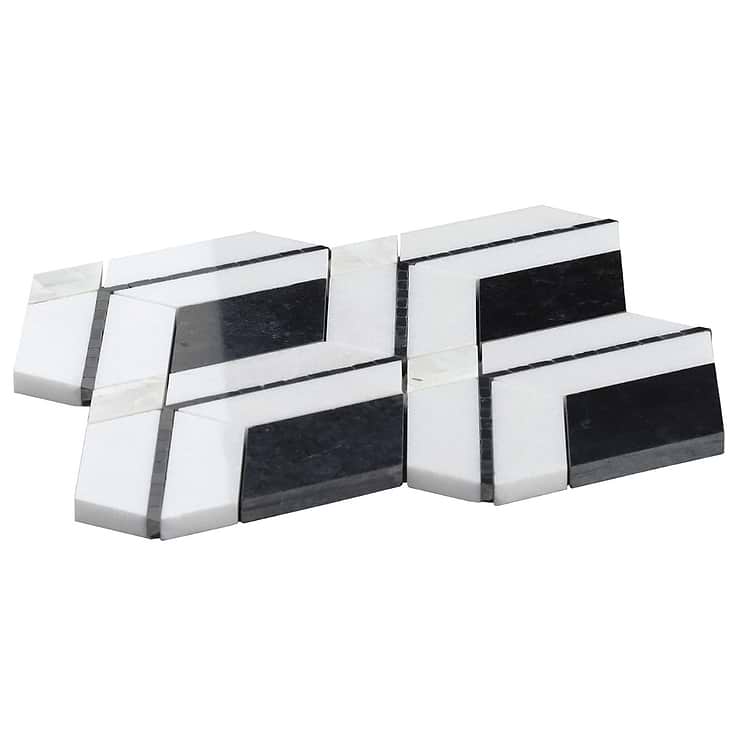 Diana Nero Black & White Polished Marble and Pearl Mosaic Tile