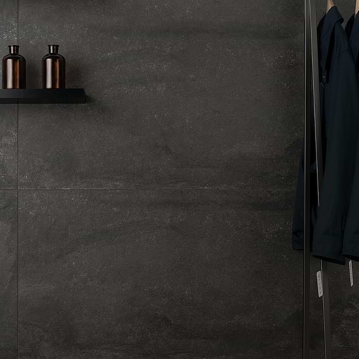 Acadia Charcoal Black 24x48 Limestone Look Matte Porcelain Tile