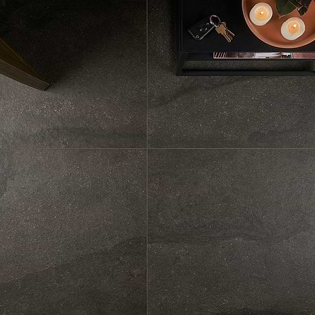 Acadia Charcoal Black 24x24 Limestone Look Matte Porcelain Tile