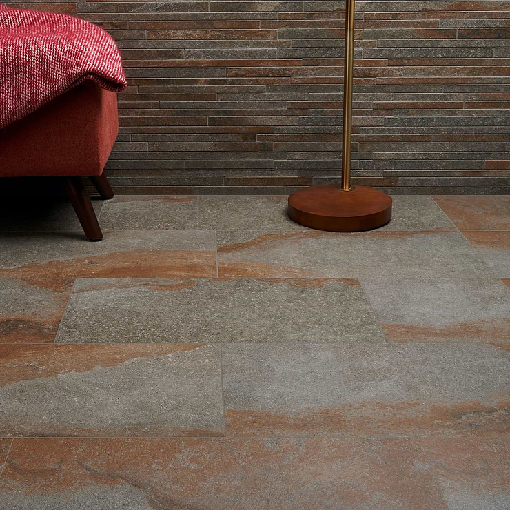 Acadia Iron Gray 24x48 Slate Look Matte Porcelain Tile