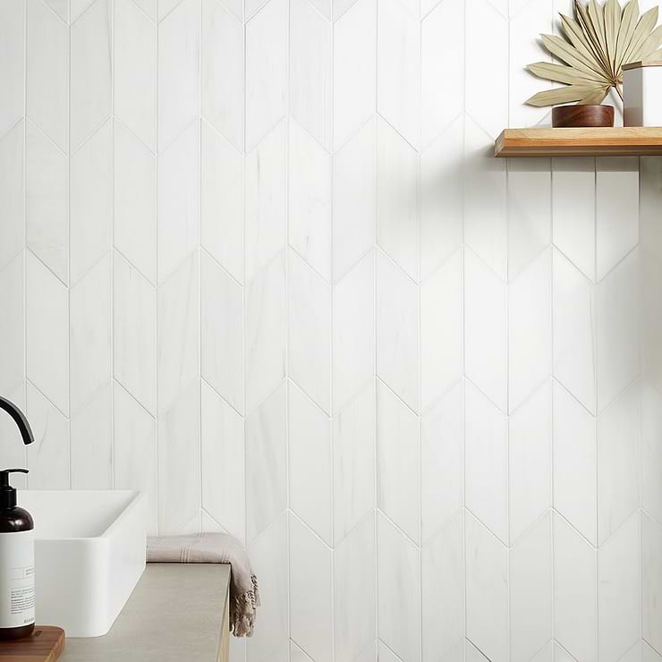 Bianco Dolomite White 3x12 Chevron Premium Polished Marble Tile
