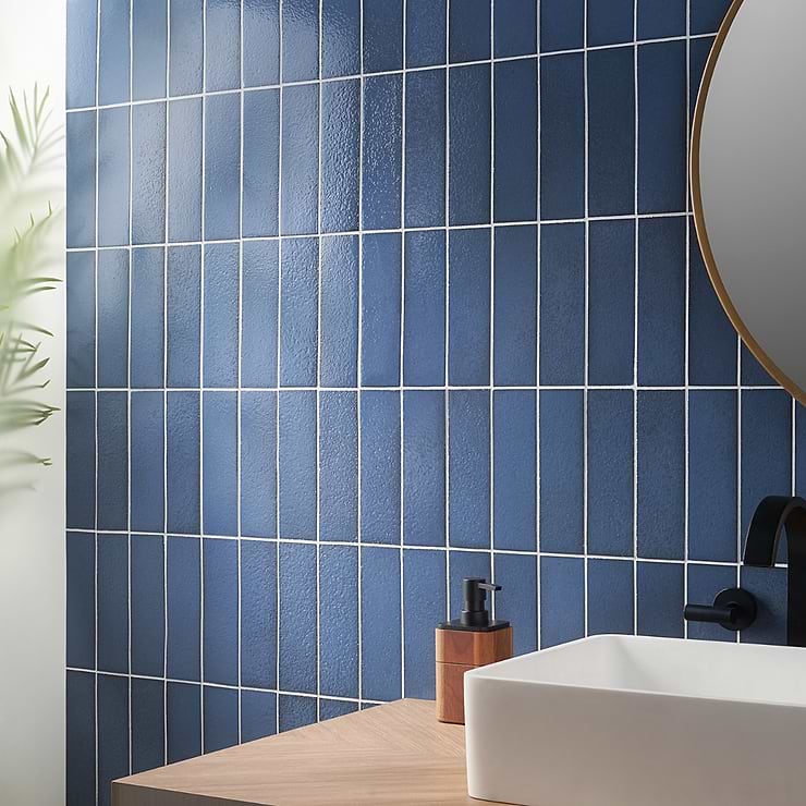 Color One Steel Blue 2x8 Glossy Lava Stone Tile