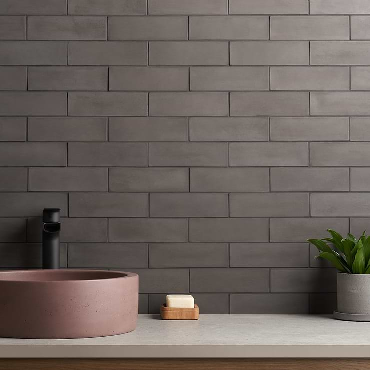 Color One Charcoal Gray 2x8 Matte Cement Tile