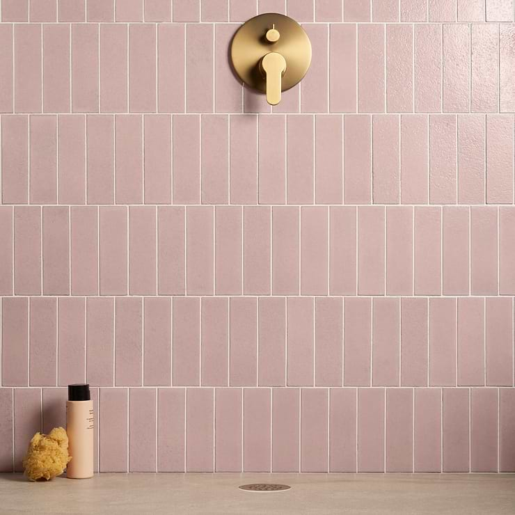 Color One Blush Pink 2x8 Glossy Lava Stone Tile 