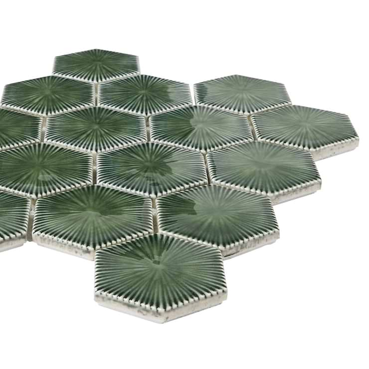 Nabi Glass Deep Emerald Green 3" Crackled Glossy Glass Mosaic Tile