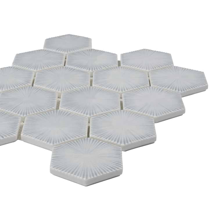 Nabi Hexagon Arctic Blue 3" Crackled Glossy Glass Mosaic Tile